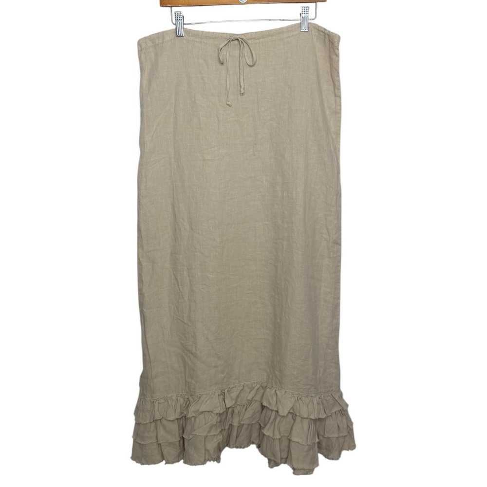 Vintage Y2K Juicy Couture Feminine Coastal Linen Ruffle Midi Skirt‎ Beige M